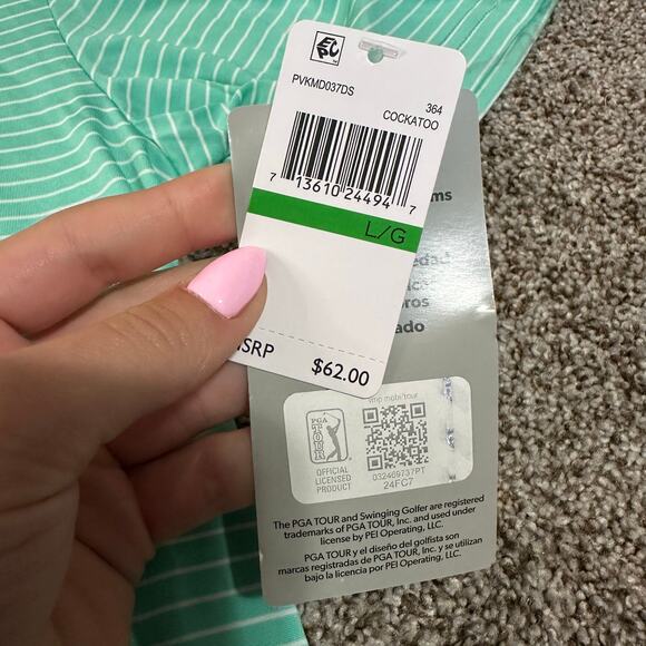 PGA TOUR Men's Striped Golf Polo Shirt In Cockatoo - Picture 4 of 16